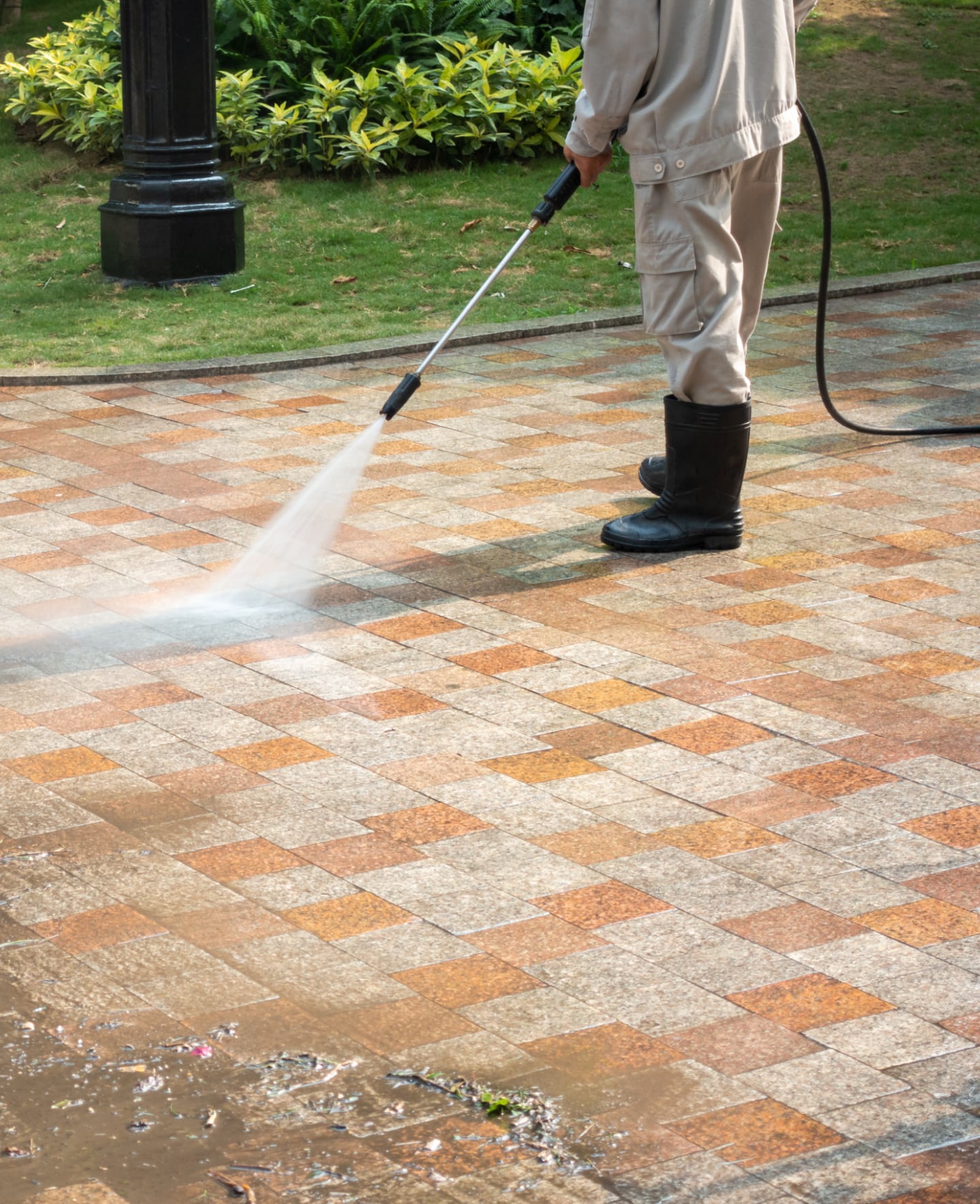 Clean and restored driveway after professional cleaning